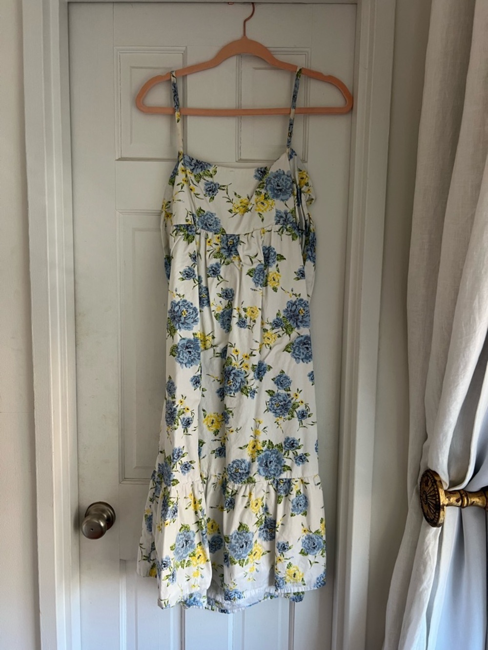 Faithfull the Brand White Floral Midi Dress with Blue and Yellow Flowers